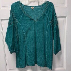 Reba Teal Blouse with Intricate Accents